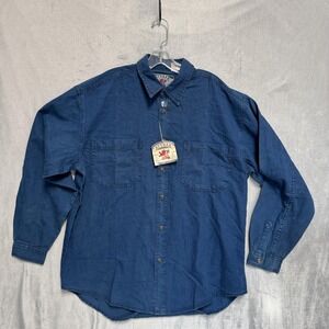 Attrak Shirt Mens Large Blue Denim Long Sleeve Button Up Two Pocket Casual‎